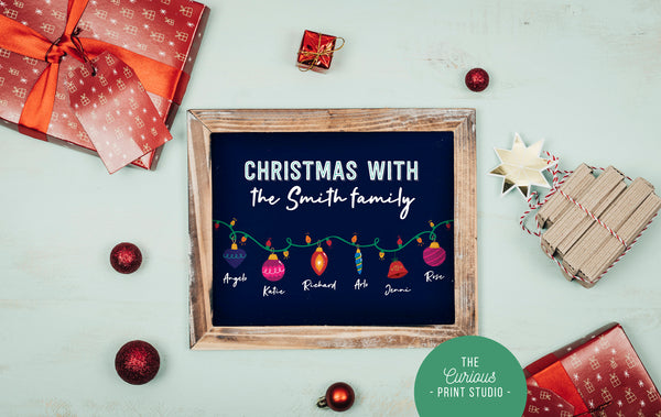 Christmas Family Print, Xmas Bauble Art Print, Family Name Print, A4 A3 A2 Print, Bold Print Design, Personalised Family Print, Hand Drawn