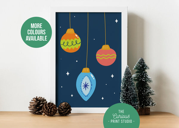 Christmas Bauble Print, Colourful Xmas Print, Christmas Decor, A6 A5 A4 A3 A2, Xmas Poster, Festive Wall Art, Hot Drinks, Hand Drawn